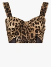 Dolce & Gabbana Leopard-print Bra Crop Top W/ Tie Front In Brown