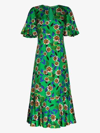 Borgo De Nor Vivian Ruffled Floral-print Silk-twill Midi Dress In Green