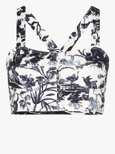 Erdem Abril Printed Cotton-twill Bustier Top In White