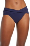 Robin Piccone Ava Solid Twist-front Bikini Bottom In Navy