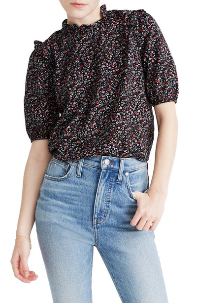 Madewell Ruffle Puff Sleeve Top In Field Floral Pressed Orchid