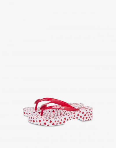 Love Moschino Flip Flop Sandals With All Over Hearts In Red