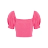 Alice And Olivia Joslyn Puff Sleeve Cropped Top In Wild Pink