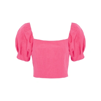 Alice And Olivia Joslyn Puff Sleeve Cropped Top In Wild Pink