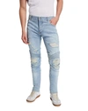 BALMAIN MEN'S DESTROYED SLIM-FIT MOTO JEANS,PROD228410591