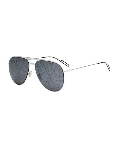 Dior Men's Printed Mirror-lens Metal Aviator Sunglasses In Palladium/black