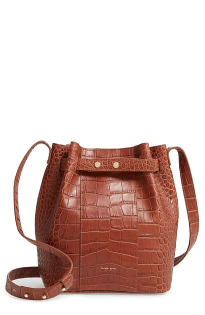 Demellier Naples Leather Shoulder Bag In Cognac Mock Croc