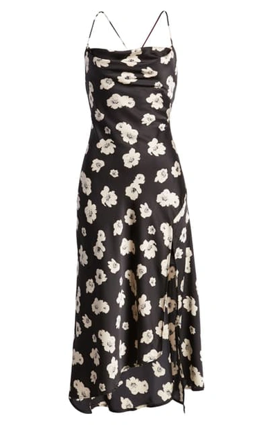 Astr Cowl Neck Midi Dress In Black-ivory Floral