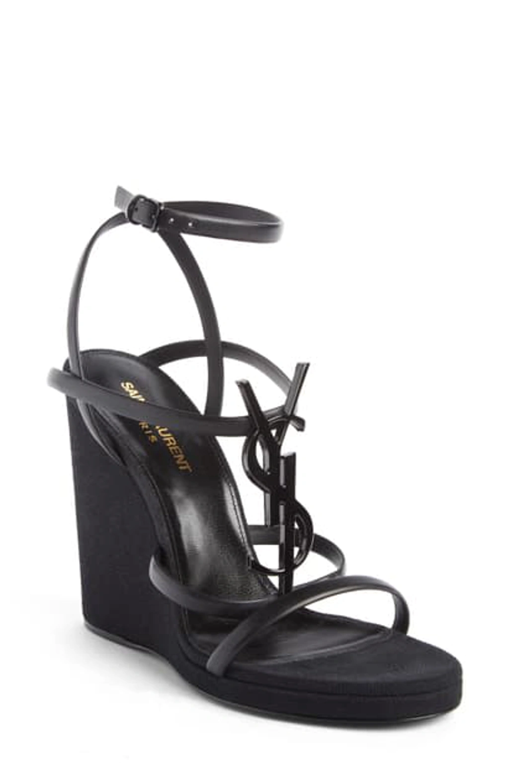 Saint Laurent Cassandra 110mm Wedge Sandals In Black ModeSens
