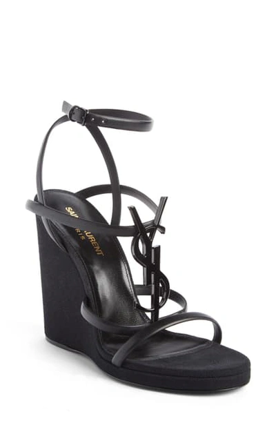 Saint Laurent Cassandra 115 Wedge Sandals In Black