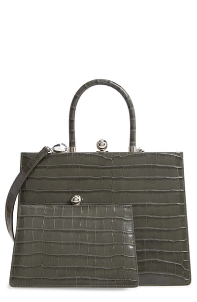 Ratio Et Motus Twin Frame Croc Embossed Leather Satchel In Forest Grey Croc