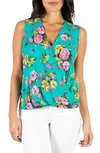 Kut From The Kloth Calla Floral Wrap Front Sleeveless Blouse In Teal