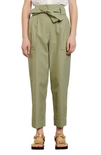 Sandro Liane Paperbag Waist Cotton Pants In Khaki Green