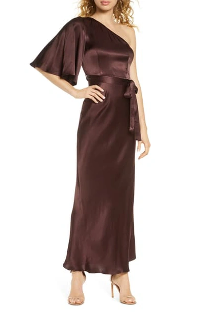 Shona Joy One-shoulder Satin Gown In Chocolate