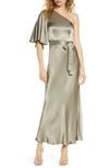 Shona Joy One-shoulder Satin Gown In Sage