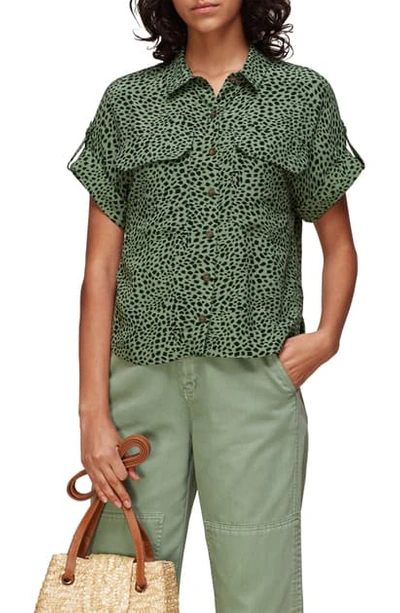 Whistles Animal Print Short Sleeve Button-up Shirt In Green/ Multi