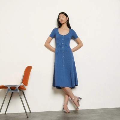 Sandro Sophy Knitted Midi Dress In Blue Jean