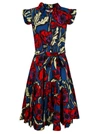 La Doublej Edition 20 Short & Sassy Floral Cap-sleeve A-line Shirtdress In Red/blue