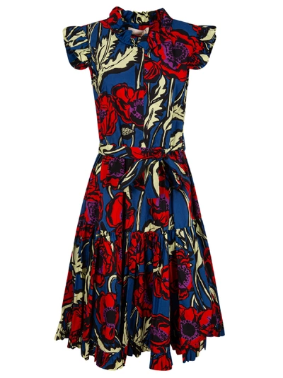 La Doublej Edition 20 Short & Sassy Floral Cap-sleeve A-line Shirtdress In Red/blue