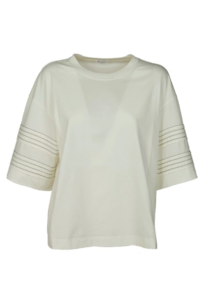 Brunello Cucinelli Cropped Oversized T-shirt In Bianco