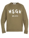 Msgm Brush Logo-print Cotton Sweatshirt In Green