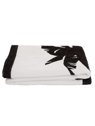 Palm Angels Cotton Beach Towel In White Multicolor