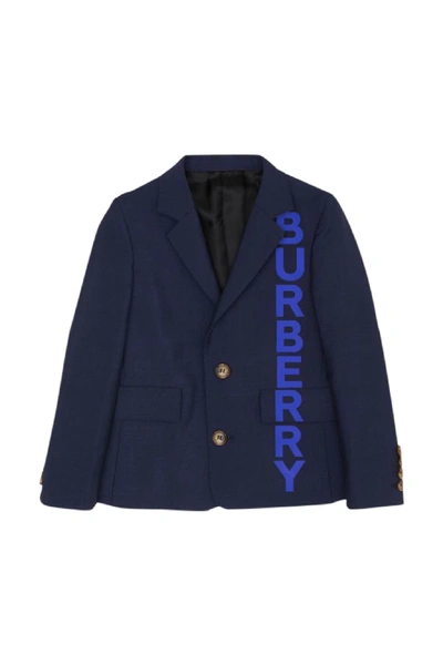 Burberry Teen Logo Print Knitted Blazer Jacket In Navy