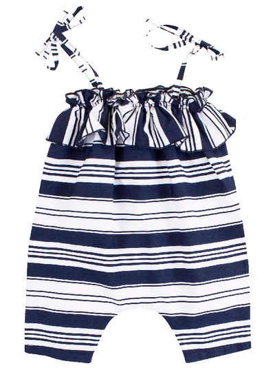 De Cavana Babies' Newborn Striped Romper In Bianco-blu