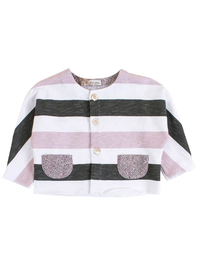 De Cavana Babies' Newborn Striped Jacket In Bianco-rosa