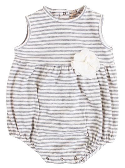 De Cavana Babies' Newborn Romper With Flower In Latte-grigio