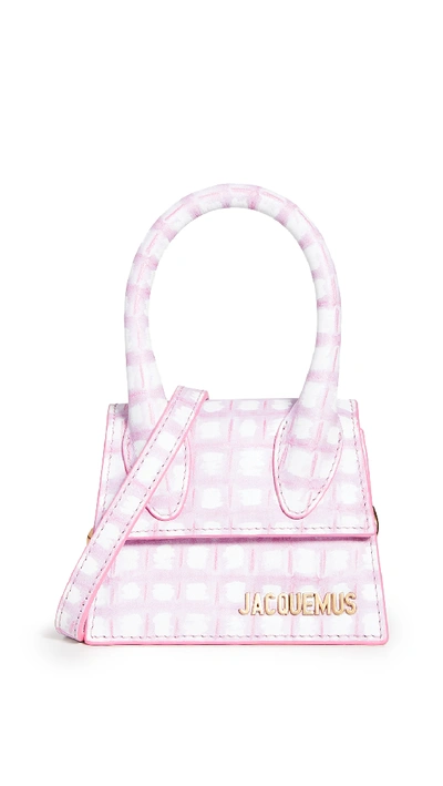 Jacquemus Le Chiquito Checked Leather Tote In Pink/white