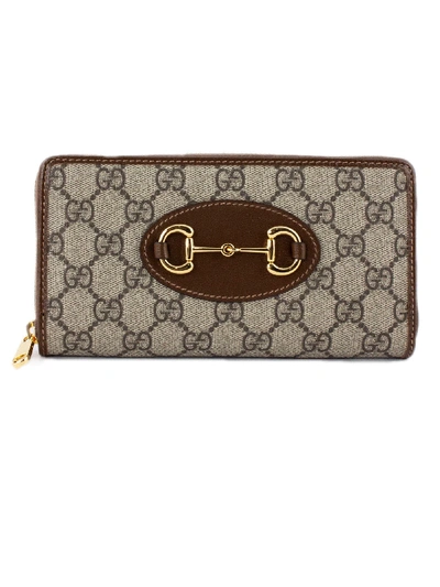 Gucci Brown Horsebit Gg Supreme Chain Wallet In Neutrals