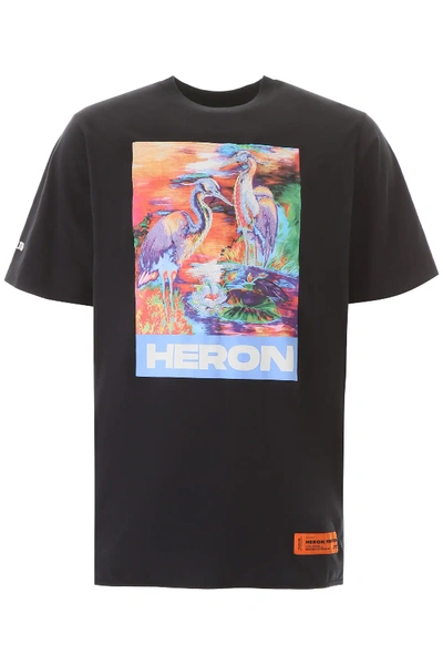 Heron Preston Embroidered Printed Organic Cotton-jersey T-shirt In Black,orange,light Blue