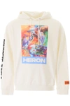 Heron Preston Long Sleeve Printed Hoodie In Beige,orange,light Blue