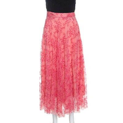 Pre-owned Burberry Pink Pleated Lace Wilton Midi Skirt L