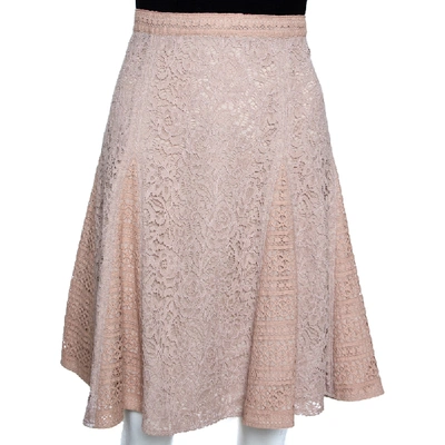 Pre-owned Burberry Pale Pink Corded Lace Paneled A Line Skirt M