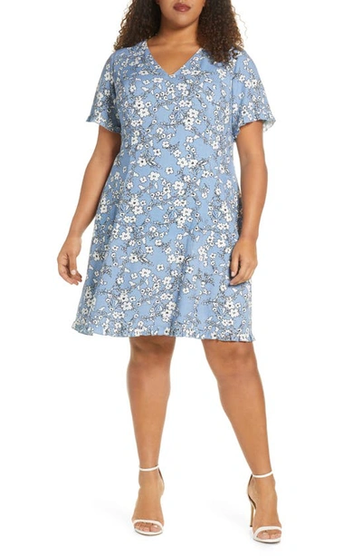 Maree Pour Toi Floral Print Fit & Flare Dress In Blue White