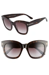 Tom Ford Women's Beatrix Mirrored Square Sunglasses, 52mm In Dark Havana/ Gradient Bordeaux