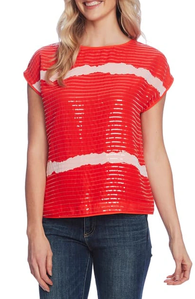 Vince Camuto Striped Sequined Top In Bright Ladybug