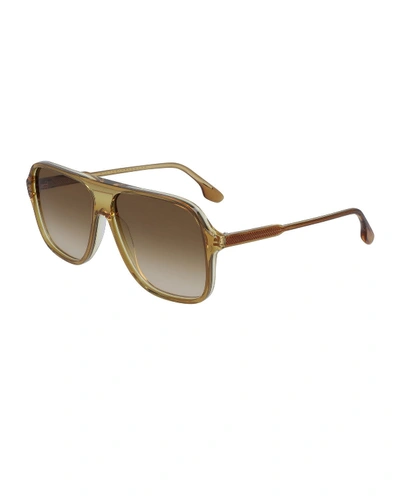 Victoria Beckham Guilloche Acetate Navigator Sunglasses In Honey