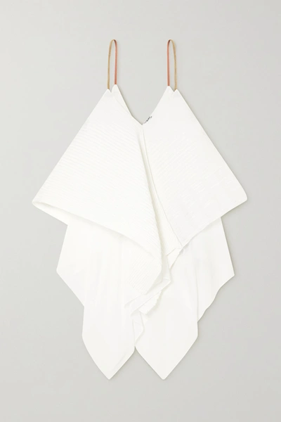 Loewe Leather-trimmed Plissé-crepe Camisole In White