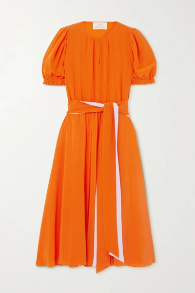 Aross Girl X Soler Ines Belted Silk Crepe De Chine Dress In Orange