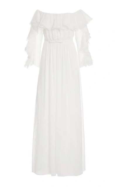 Giambattista Valli Women's Ruffled Silk Off-the-shoulder Gown In White