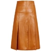 A.W.A.K.E. BROWN PANELLED FAUX LEATHER MIDI SKIRT,3837123