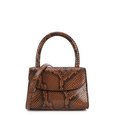 By Far Mini Snake-effect Leather Top Handle Bag In Brown
