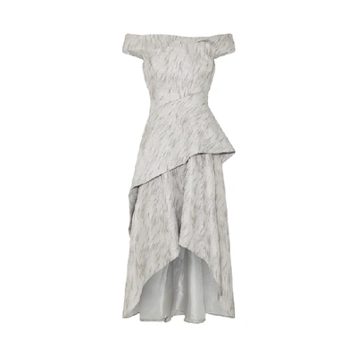Adrianna Papell Textured Jacquard Draped Gown In Silver