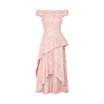 Adrianna Papell Textured Jacquard Draped Gown In Blush