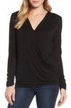 Bobeau Faux Wrap Knit Top In Black