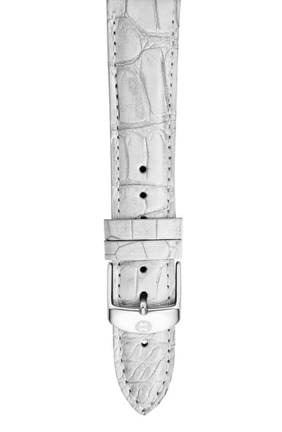 Michele 16mm Alligator Watch Strap In Silver