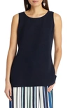 Lafayette 148 Ruthie Sleeveless High-low Hem Silk Blouse In Ink
